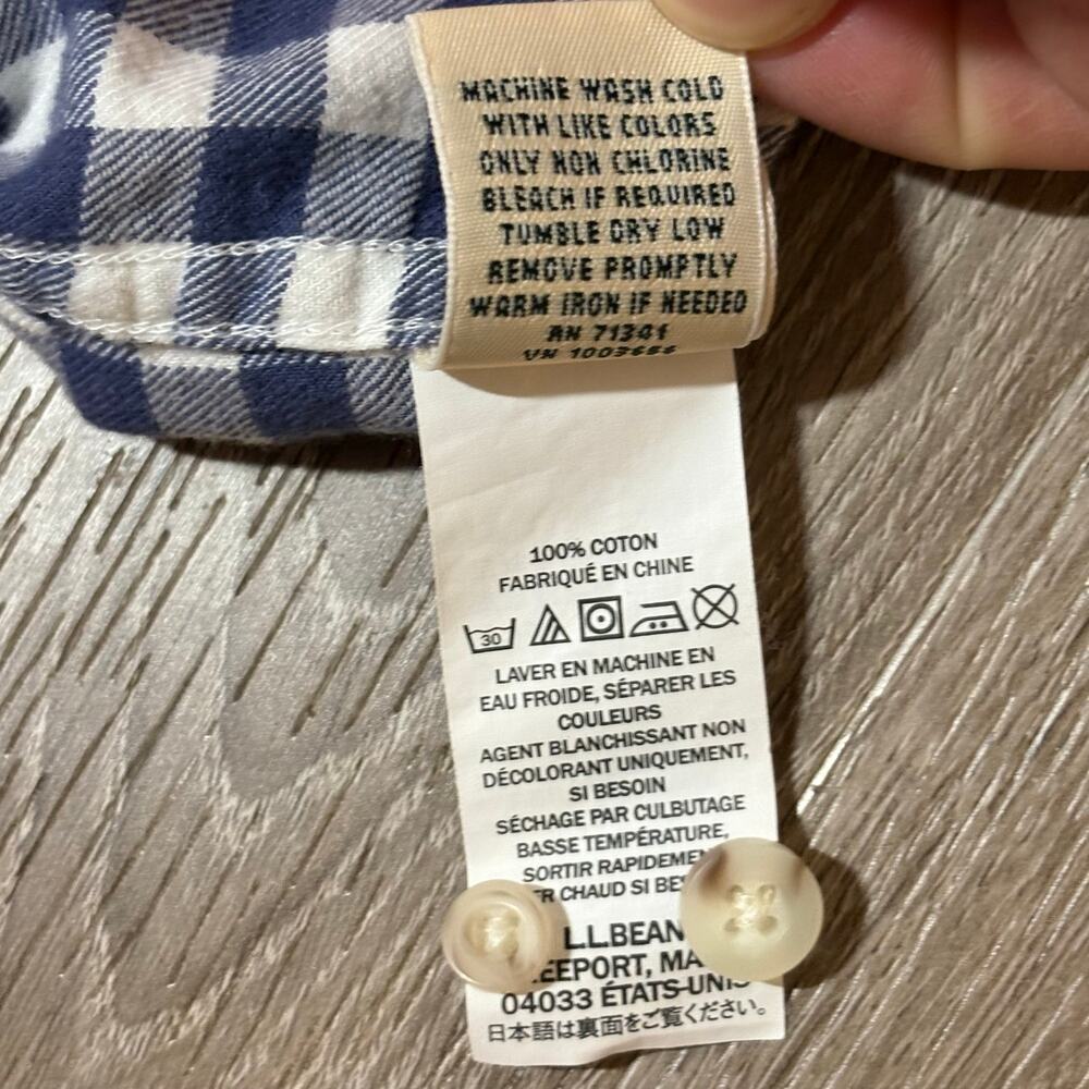 L.L.Bean XS Petite Blue White Gingham Button Down Shirt Flannel Preppy Coastal - Picture 8 of 10